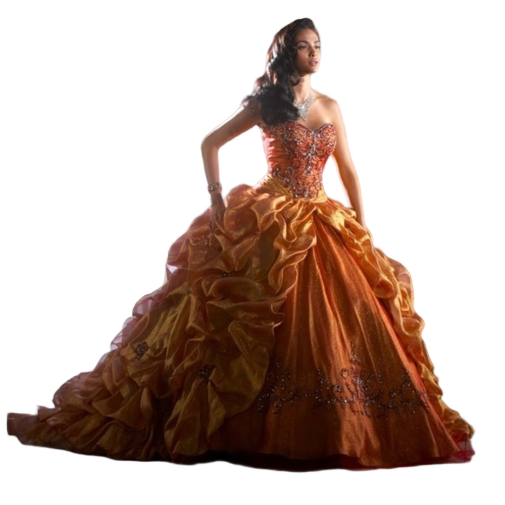 NWT Quinceañera Collection Orange & Garnet BallGown with Train Size 6